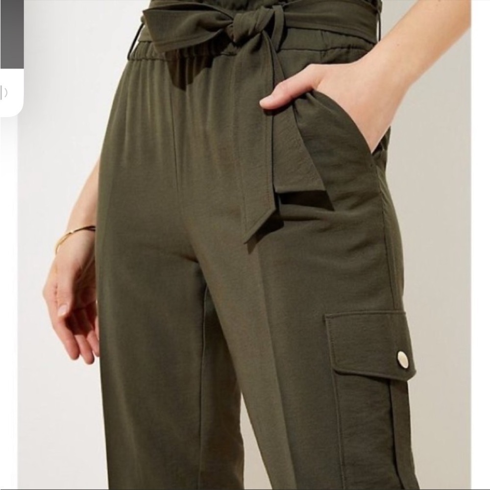 NWT Ann Taylor LOFT Pant Trouser Cargo Utility Belt Tie Waist Olive Green XL - Picture 3 of 12